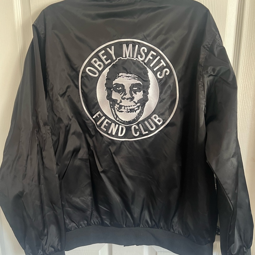 Obey Black Bomber Jacket with Graphic Design